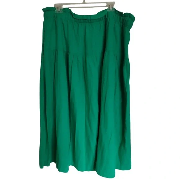Universal Thread Green Tiered Button Front Midi Skirt 1X Linen Blend Pockets Boh - Picture 7 of 10